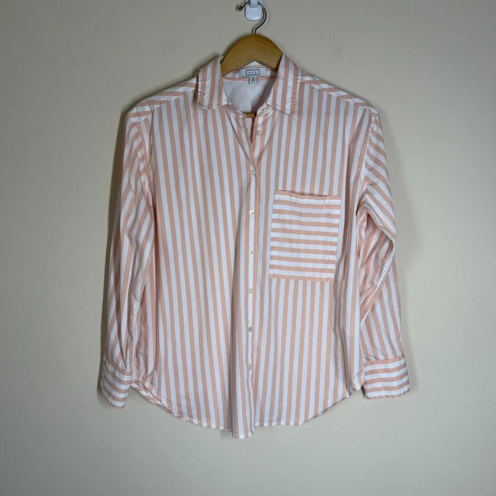 AYR The Deep End Shirt Orange Striped Size S Minimalist Capsule Preppy Work - Picture 2 of 9